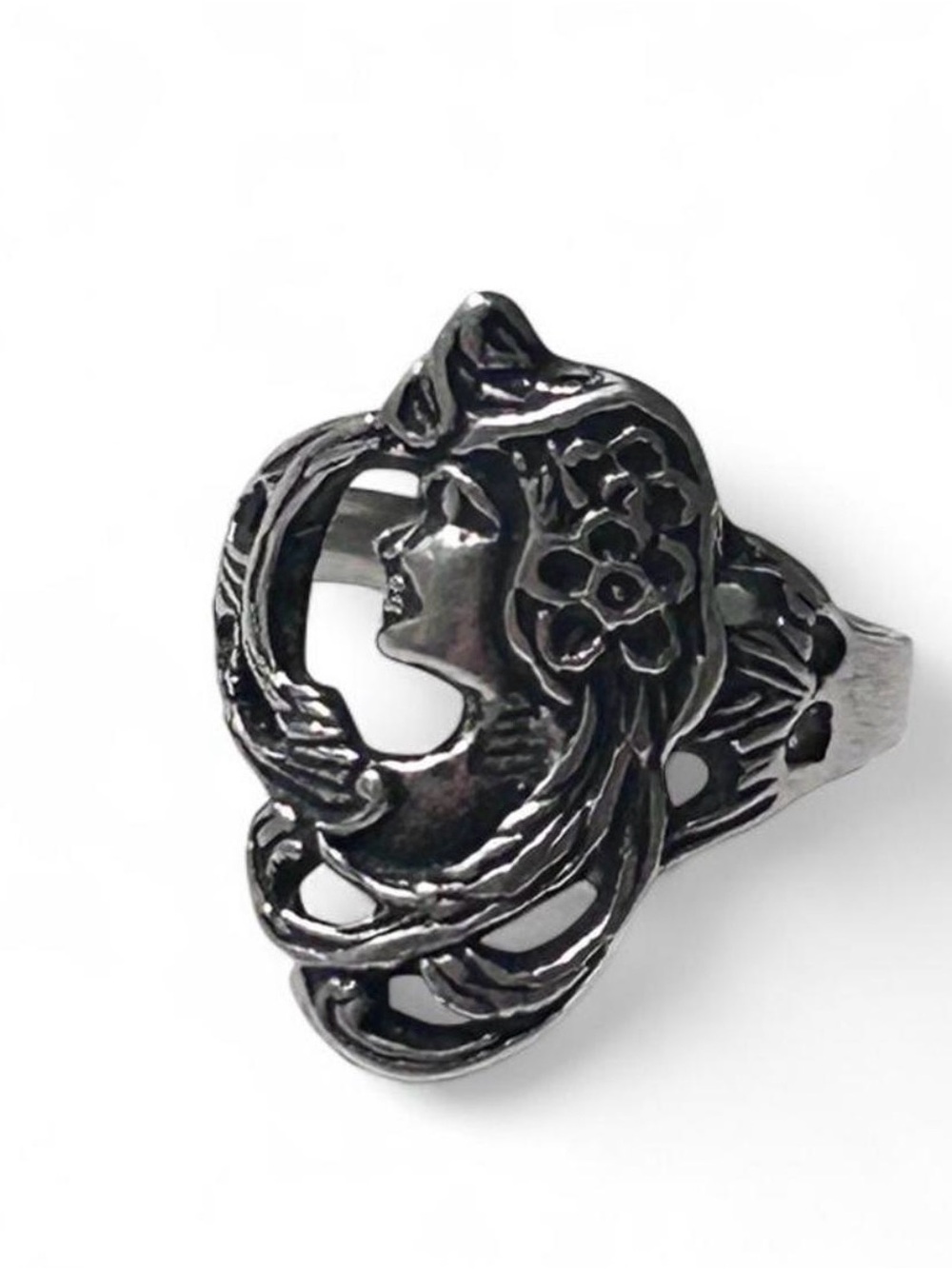 Sterling Silver Art Nouveau Woman Motif Ring